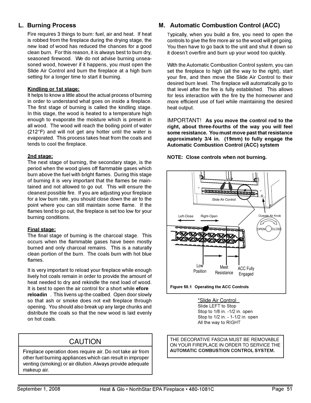 Hearth and Home Technologies NorthStar-GT, NorthStar-NT, NorthStar-BK Burning Process, Automatic Combustion Control ACC 