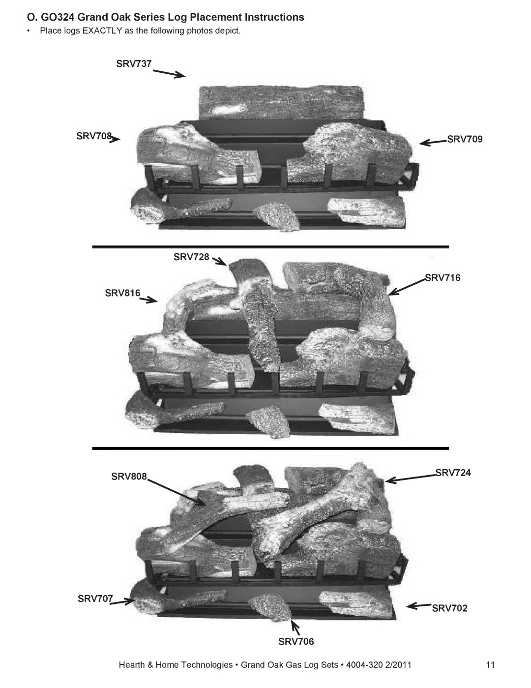 Hearth and Home Technologies ODGO324-IPI-LP, ODGO324-IPI-NG GO324 Grand Oak Series Log Placement Instructions 