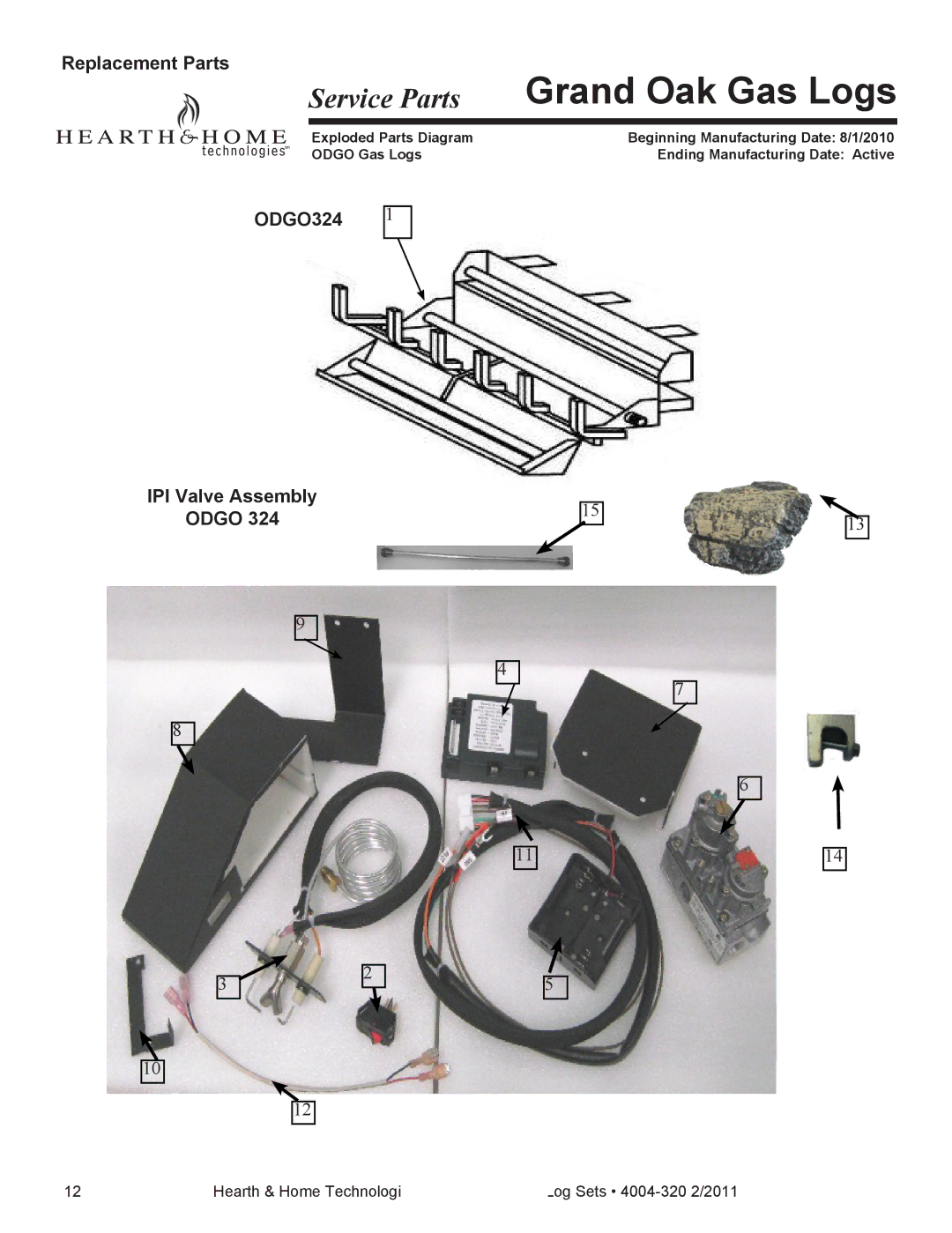 Hearth and Home Technologies ODGO324-IPI-NG, ODGO324-IPI-LP Replacement Parts, ODGO324 IPI Valve Assembly Odgo 