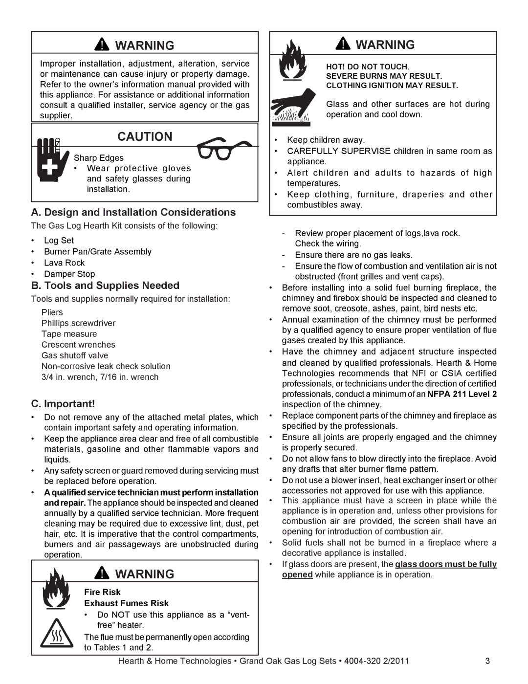 Hearth and Home Technologies ODGO324-IPI-LP Design and Installation Considerations, Tools and Supplies Needed 