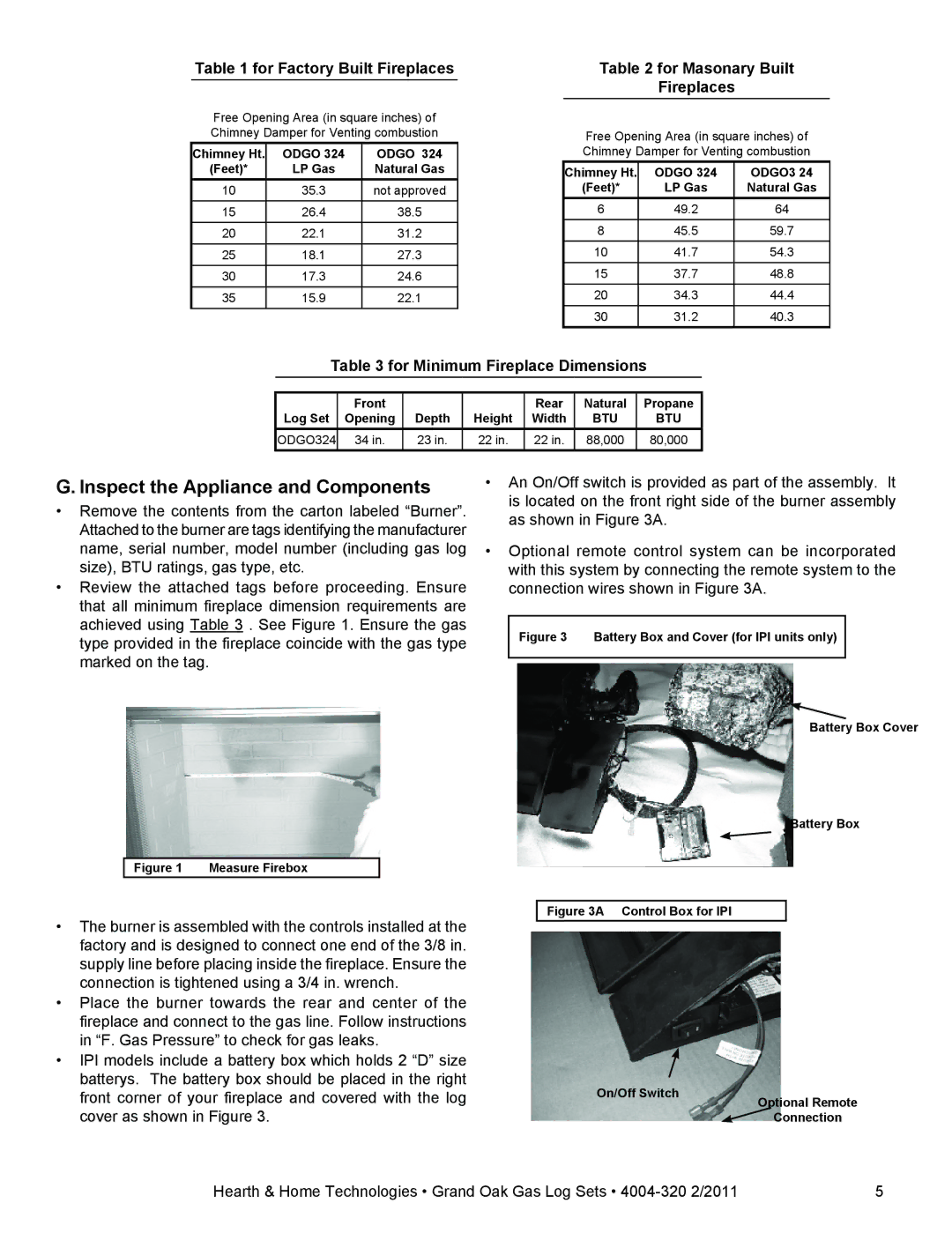 Hearth and Home Technologies ODGO324-IPI-LP Inspect the Appliance and Components, For Factory Built Fireplaces 