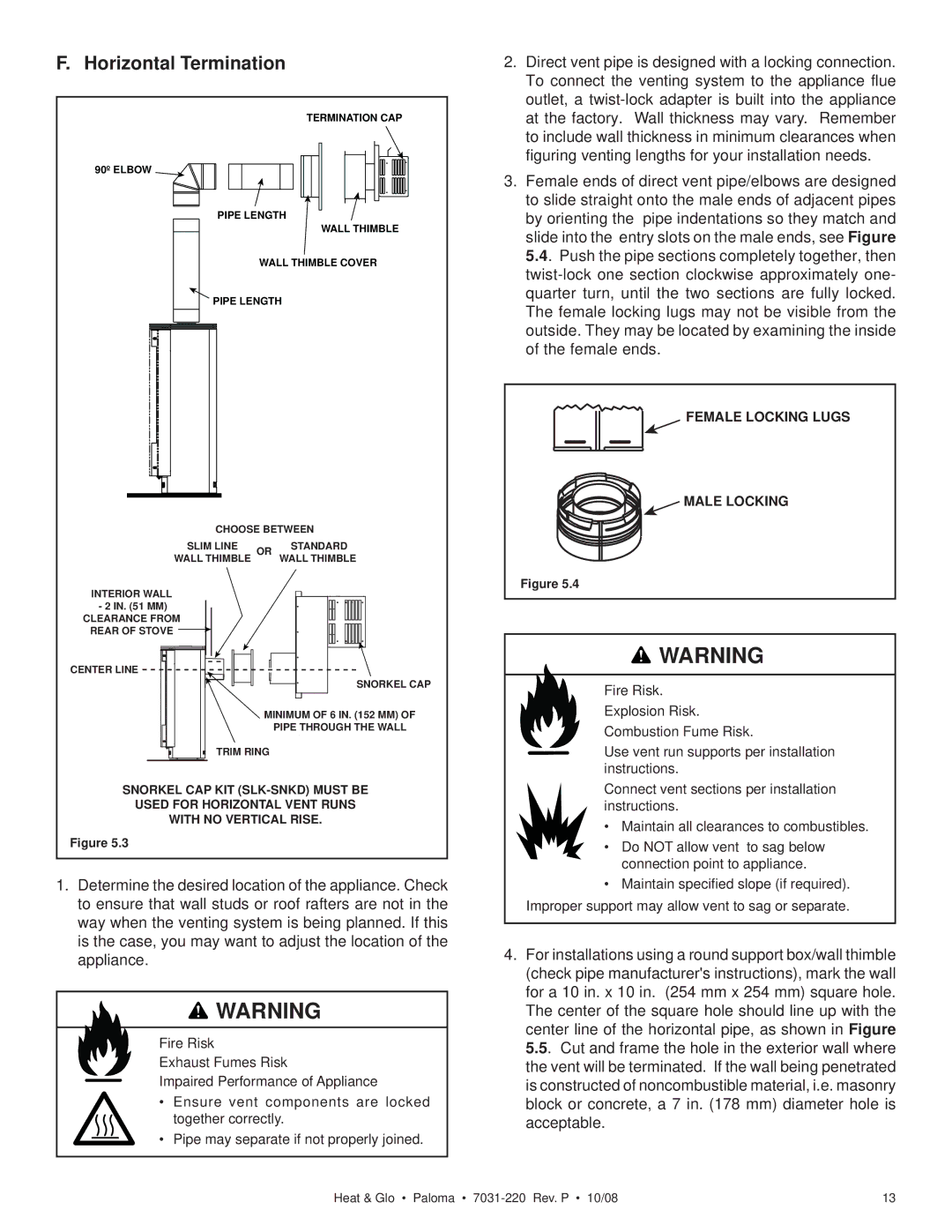 Hearth and Home Technologies PALOMA-BL, PALOMA-GR, PALOMA-BZ Horizontal Termination, Female Locking Lugs Male Locking 