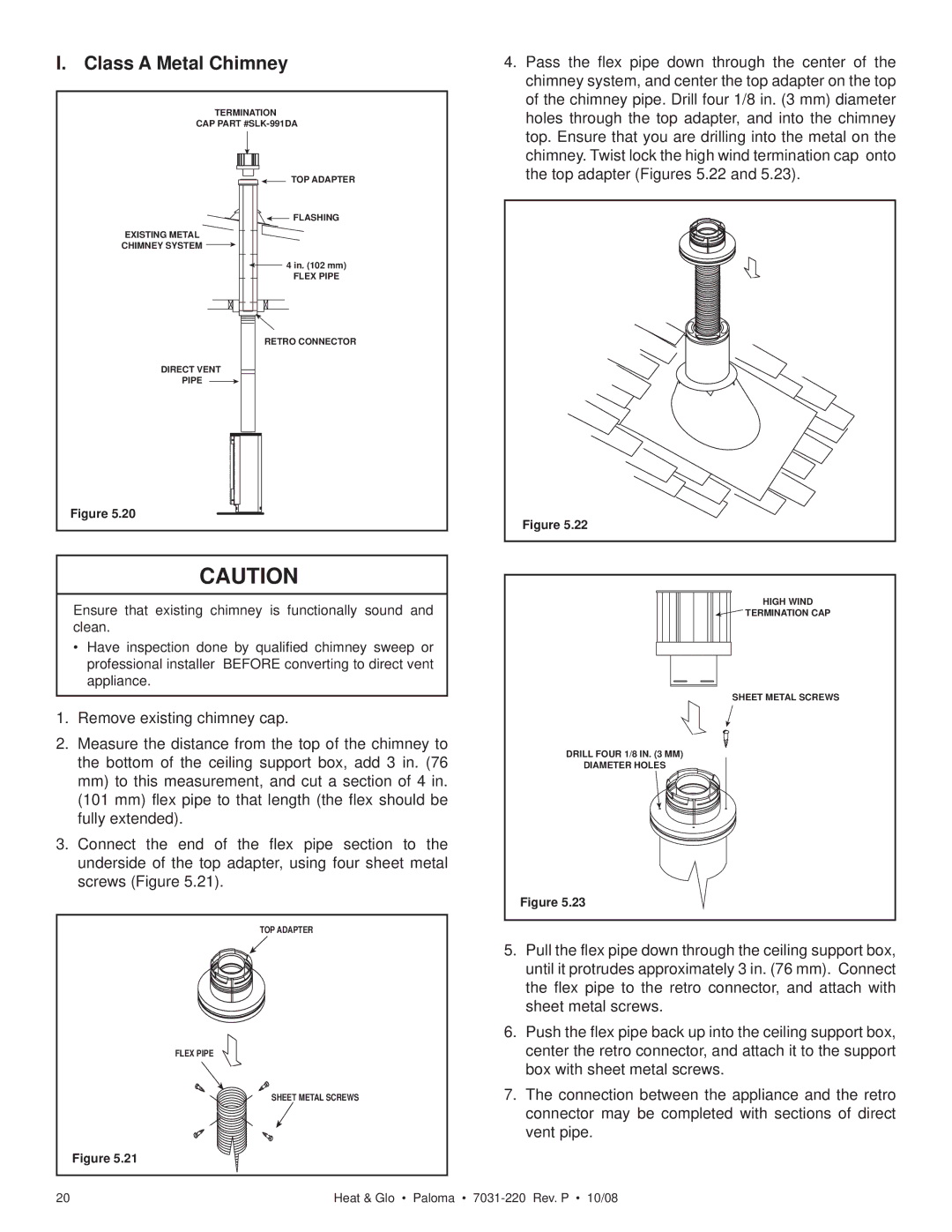 Hearth and Home Technologies PALOMA-GR, PALOMA-BL, PALOMA-BZ, PALOMA-GY owner manual Class a Metal Chimney 