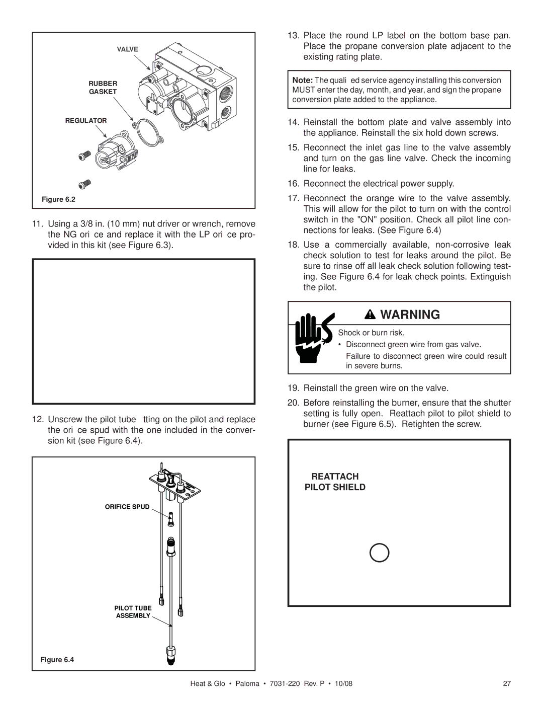 Hearth and Home Technologies PALOMA-GY, PALOMA-GR, PALOMA-BL, PALOMA-BZ owner manual Reattach Pilot Shield 