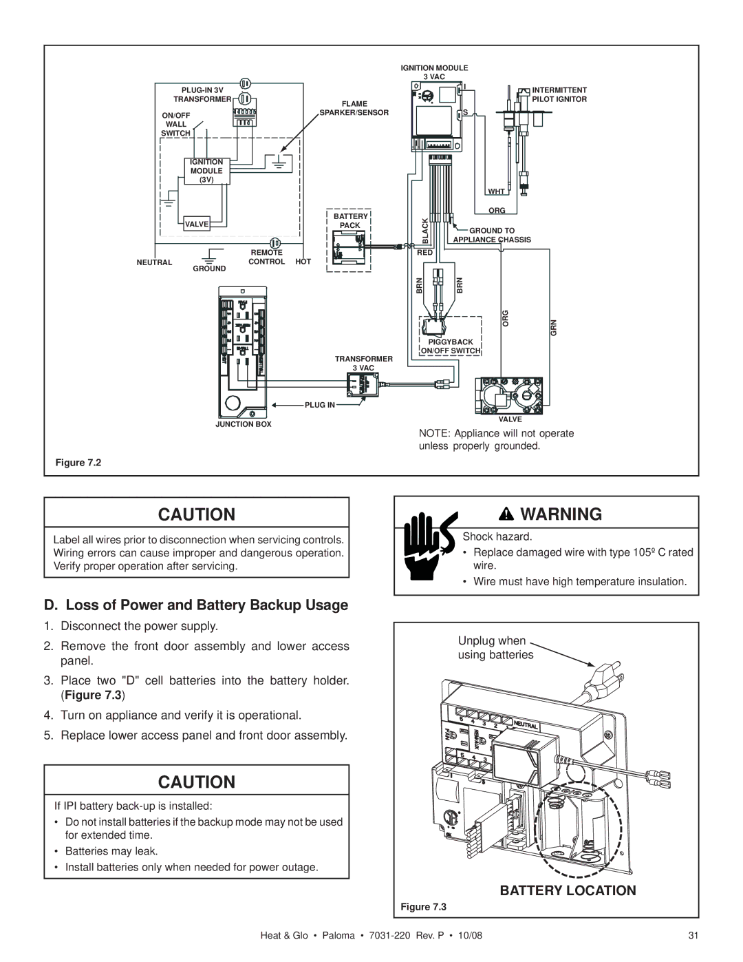 Hearth and Home Technologies PALOMA-GY, PALOMA-GR, PALOMA-BL, PALOMA-BZ owner manual Loss of Power and Battery Backup Usage 