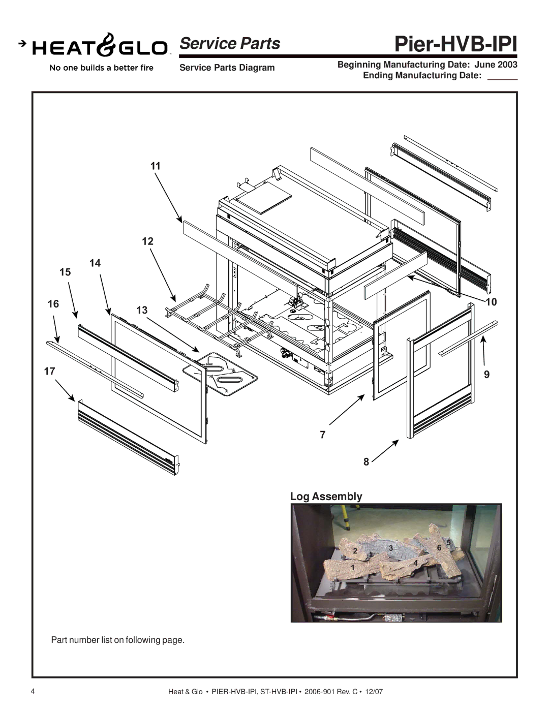 Hearth and Home Technologies Pier-HVB-IPI, ST-HVB-IPI owner manual Log Assembly 