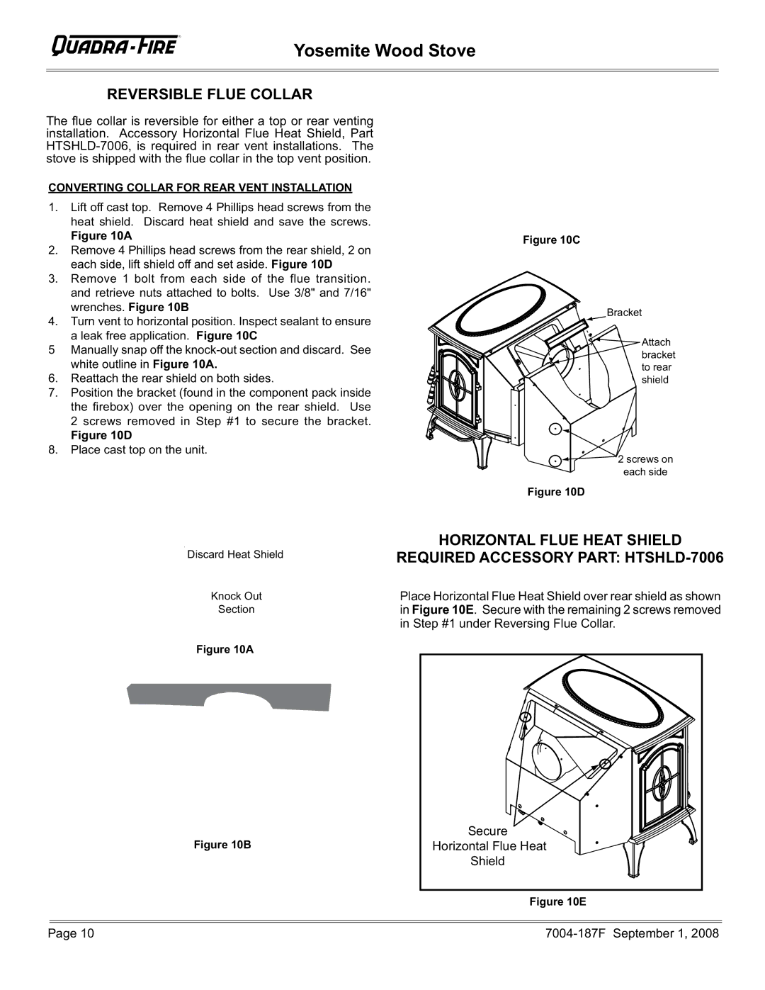 Hearth and Home Technologies PMH, MBK Reversible Flue Collar, Converting Collar for Rear Vent Installation 