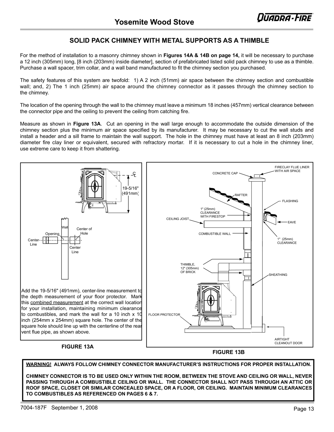 Hearth and Home Technologies MBK, PMH installation instructions Solid Pack Chimney with Metal Supports AS a Thimble 