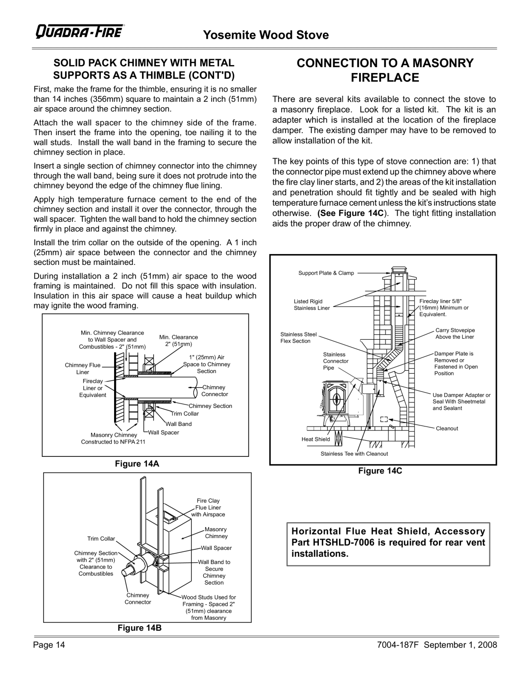 Hearth and Home Technologies PMH, MBK installation instructions Connection to a Masonry Fireplace 