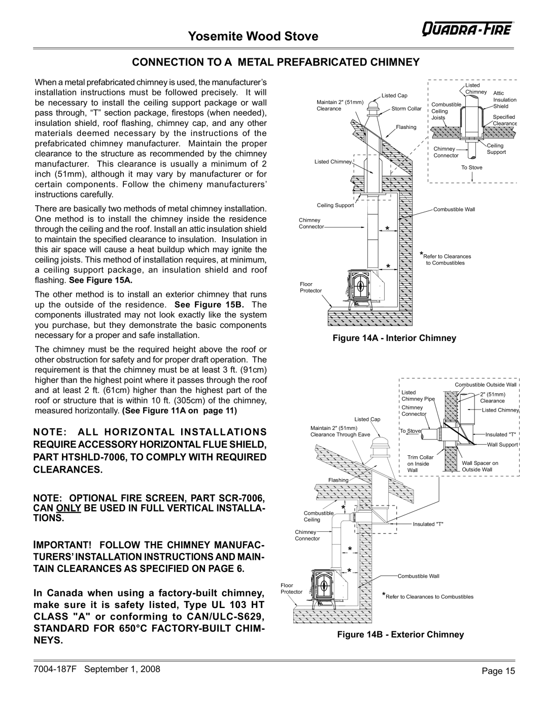 Hearth and Home Technologies MBK, PMH Connection to a Metal Prefabricated Chimney, Interior Chimney 