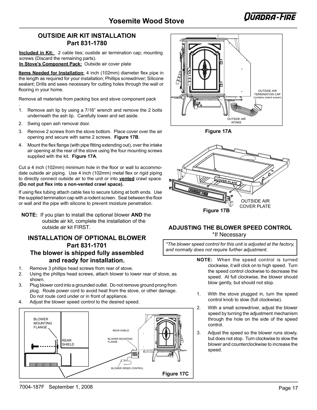 Hearth and Home Technologies MBK, PMH installation instructions Outside AIR KIT Installation, Part 