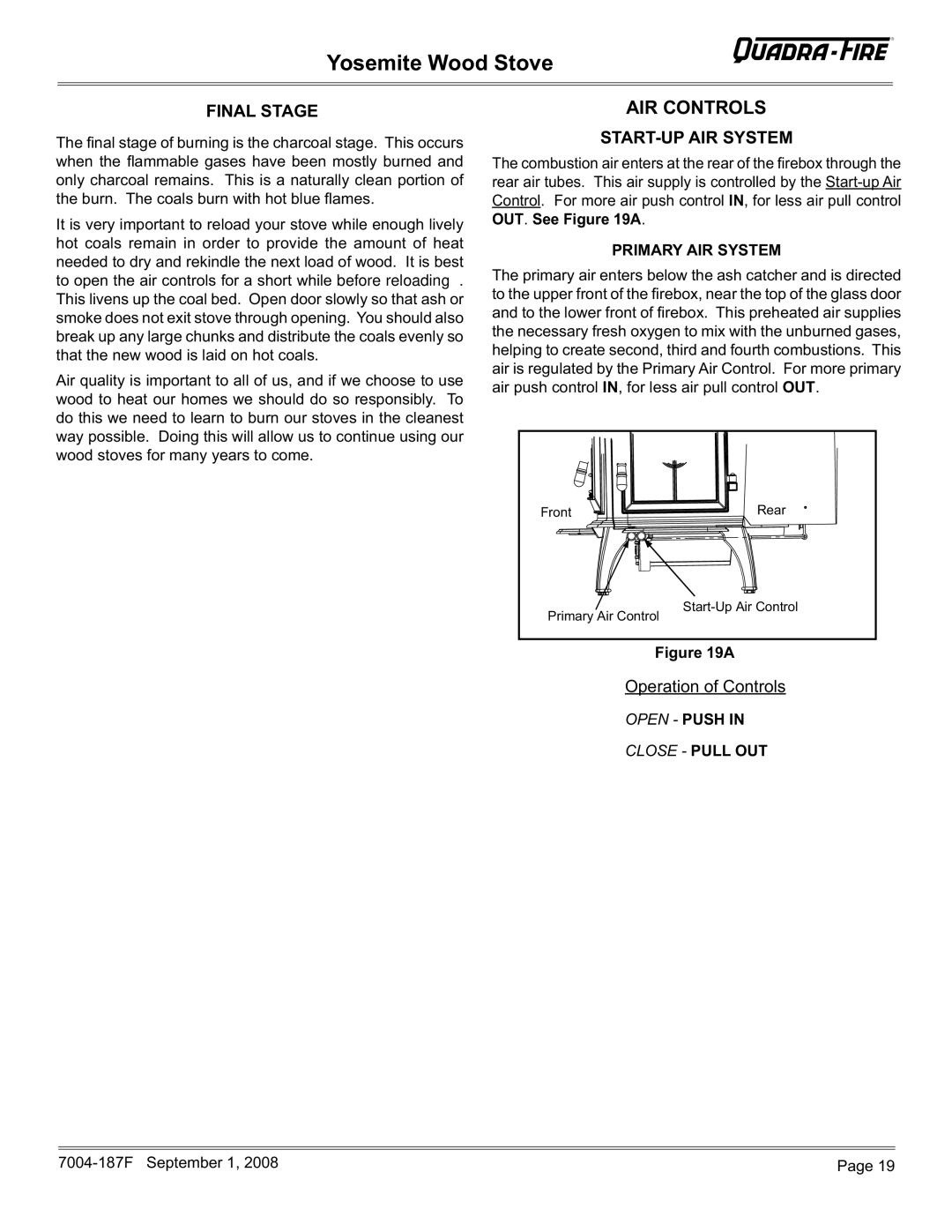 Hearth and Home Technologies MBK, PMH installation instructions AIR Controls, Primary AIR System 