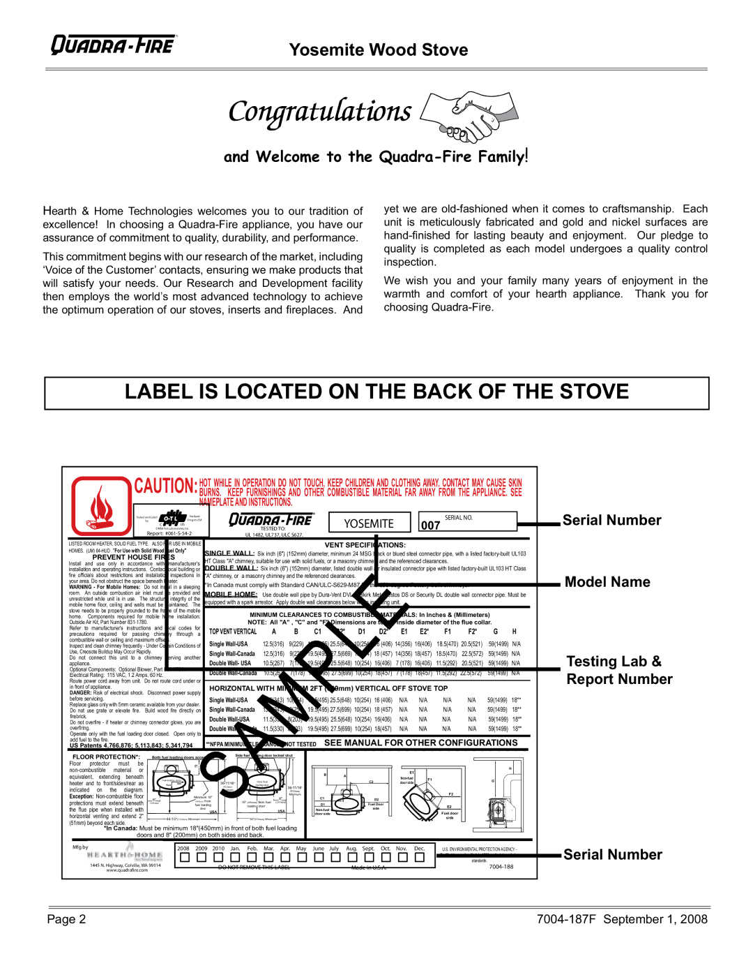 Hearth and Home Technologies PMH, MBK installation instructions Yosemite Wood Stove, 007 