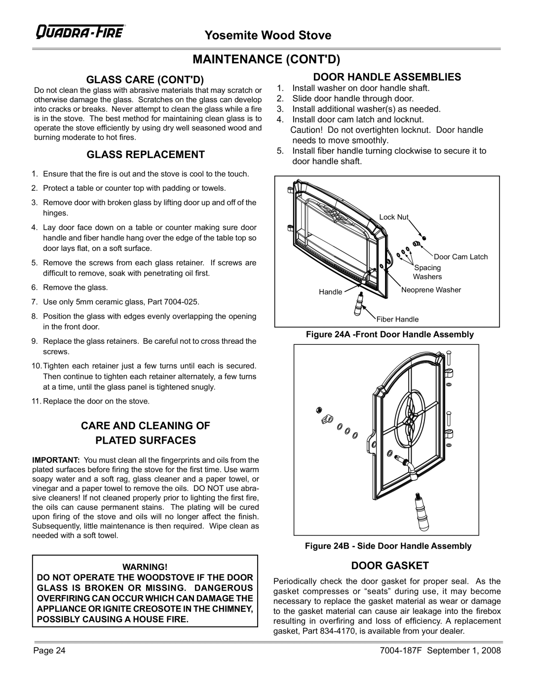 Hearth and Home Technologies PMH, MBK Maintenance Contd, Glass Care Contd, Glass Replacement, Door Gasket 