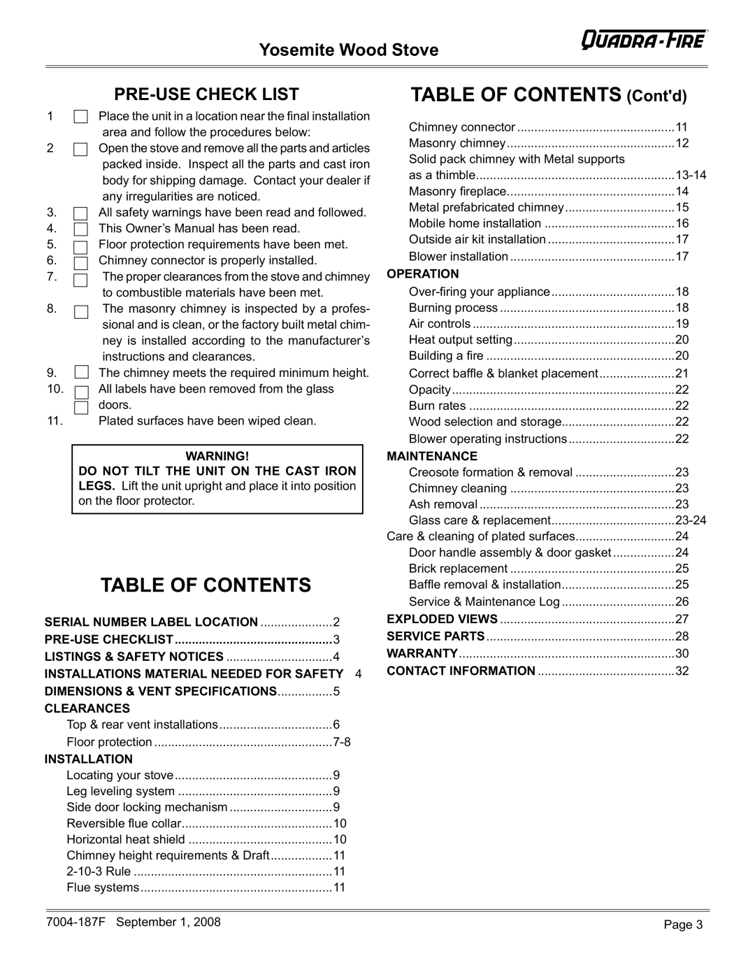 Hearth and Home Technologies MBK, PMH installation instructions Table of Contents 