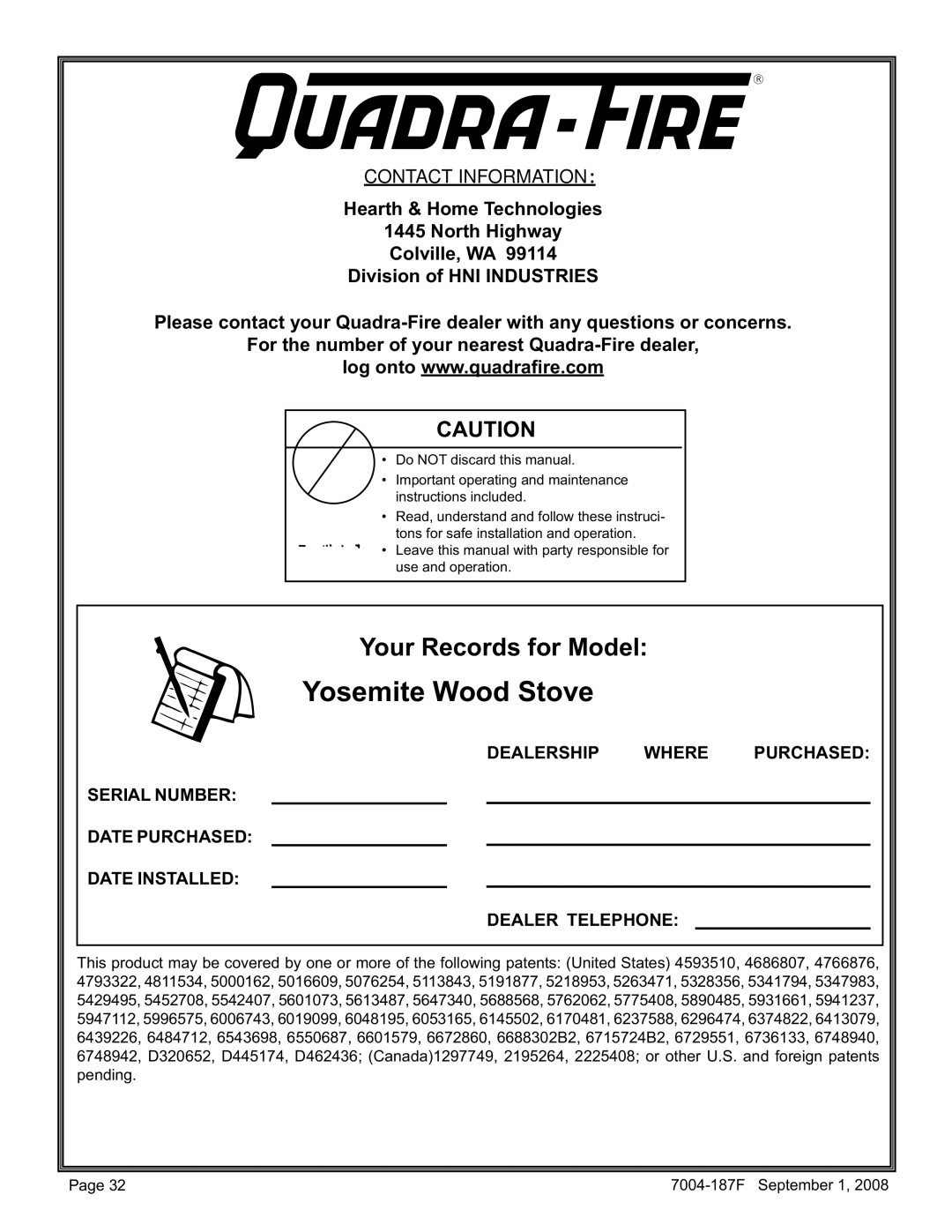 Hearth and Home Technologies PMH, MBK installation instructions Yosemite Wood Stove 