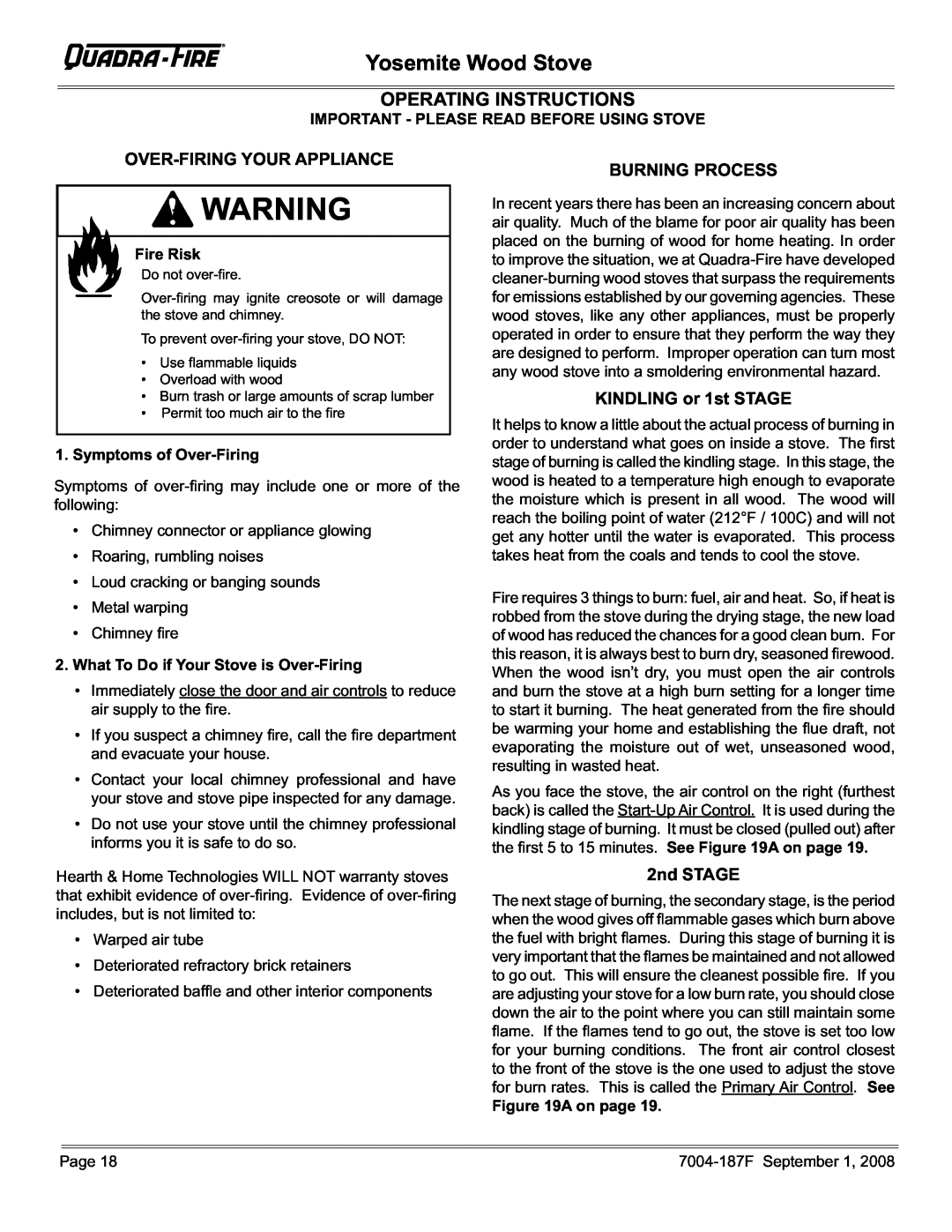 Hearth and Home Technologies PMH Operating Instructions, Yosemite Wood Stove, Important - Please Read Before Using Stove 