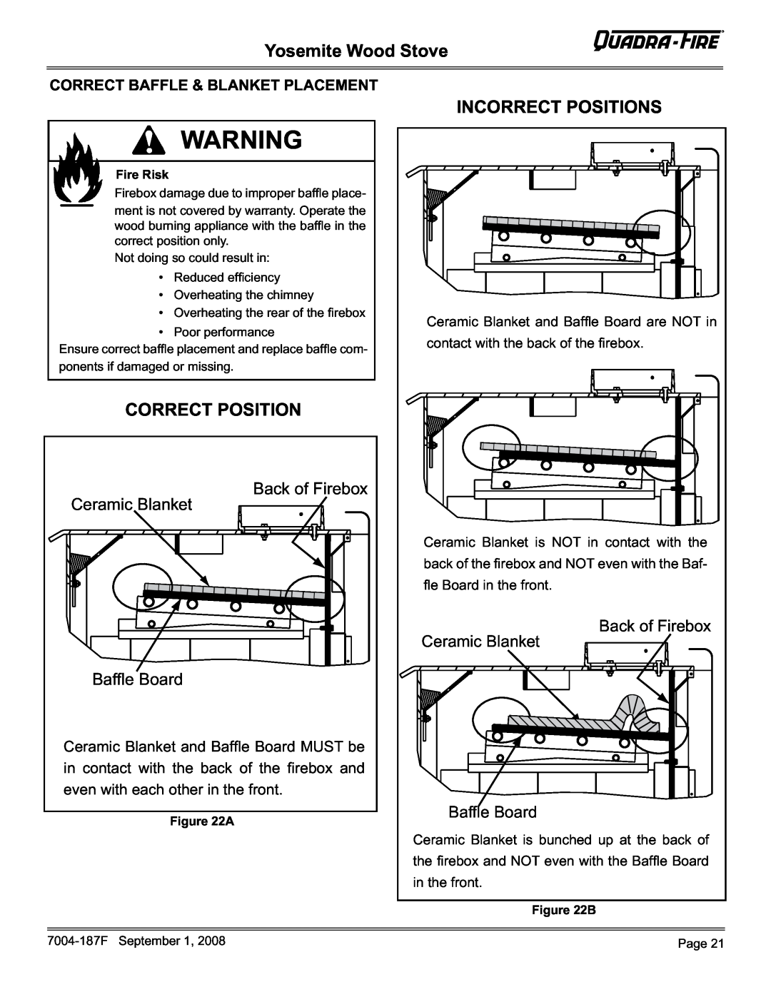 Hearth and Home Technologies MBK Incorrect Positions, Correct Position, Back of Firebox Ceramic Blanket Baffle Board, A 