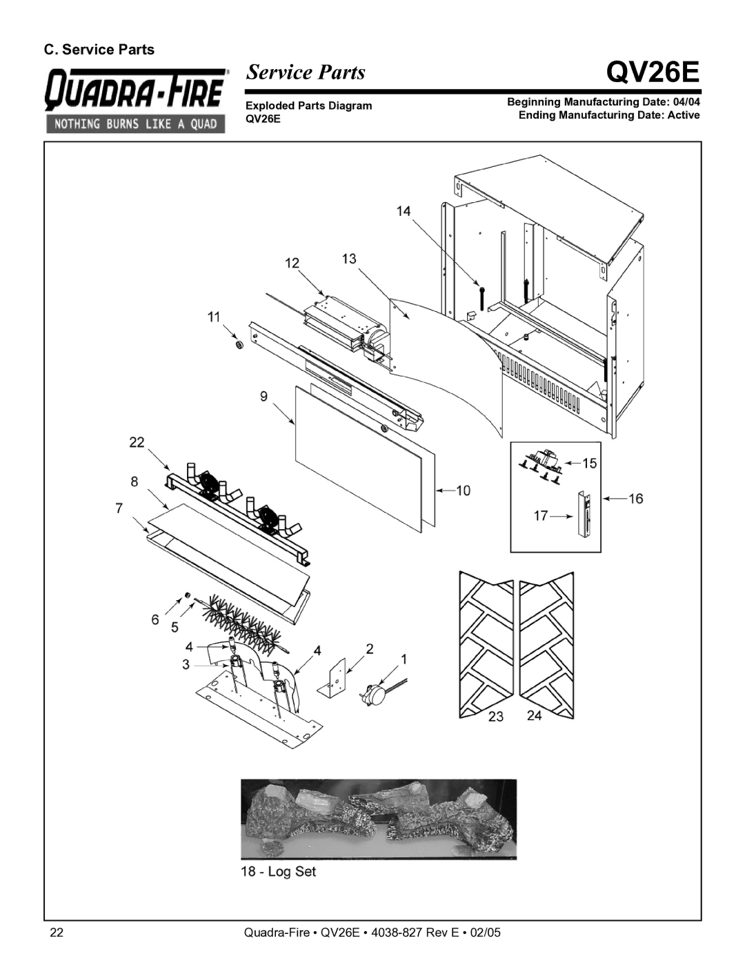 Hearth and Home Technologies QV26E owner manual Service Parts 