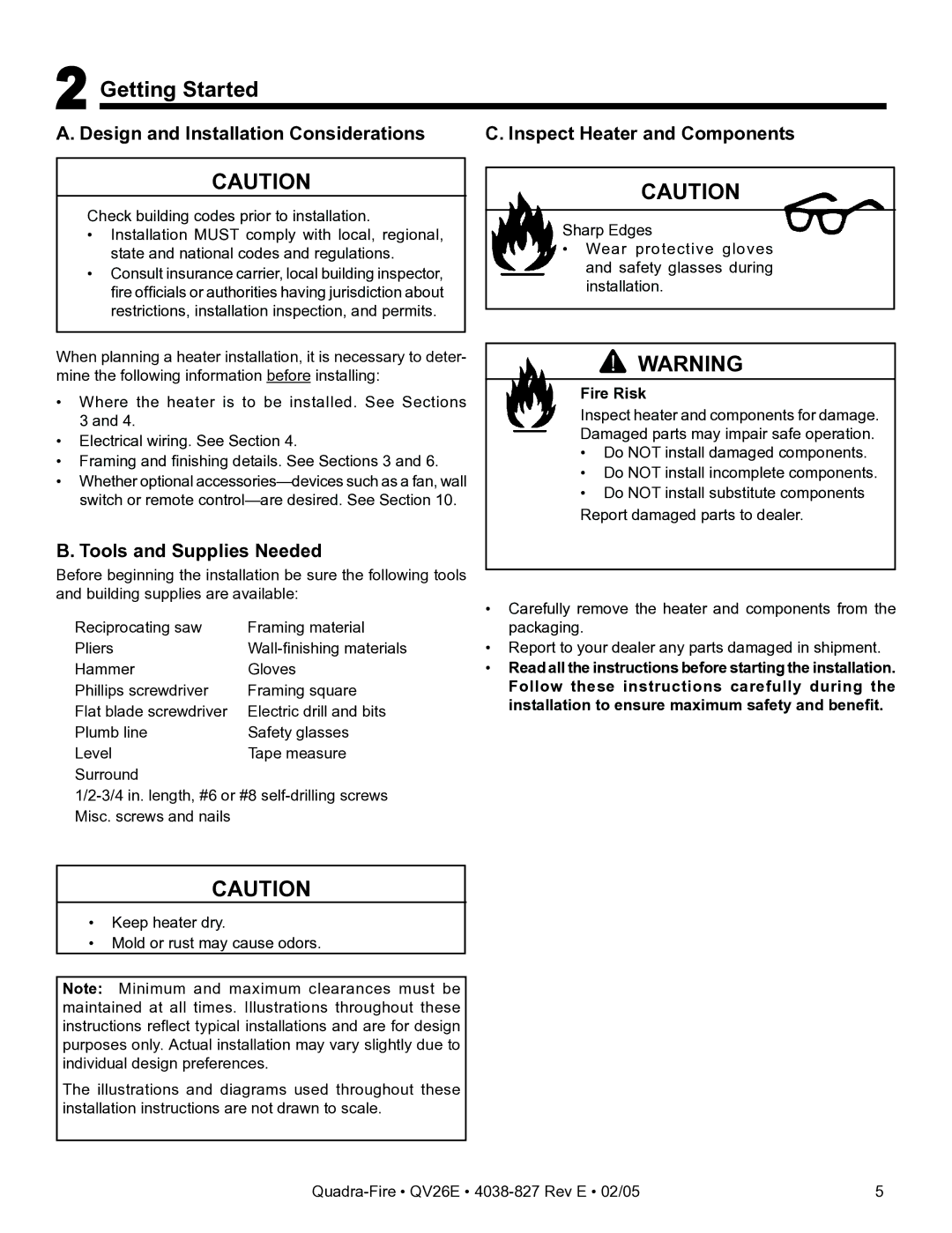 Hearth and Home Technologies QV26E owner manual Getting Started, Tools and Supplies Needed 