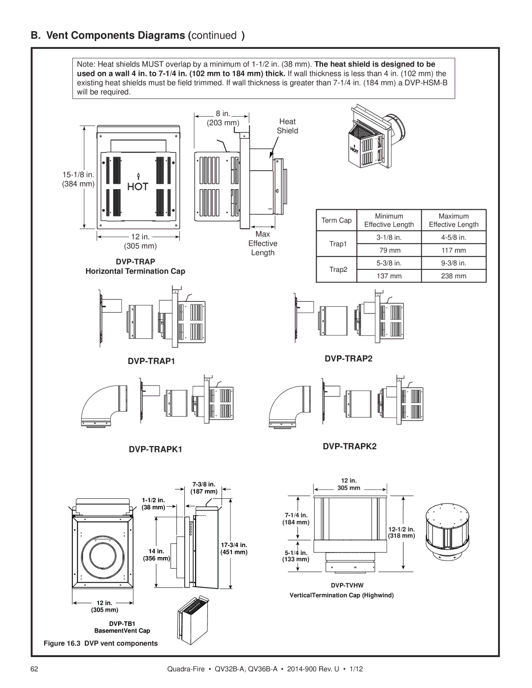 Hearth and Home Technologies QV32B-A, QV36B-A owner manual Dvp-Trap, DVP vent components 