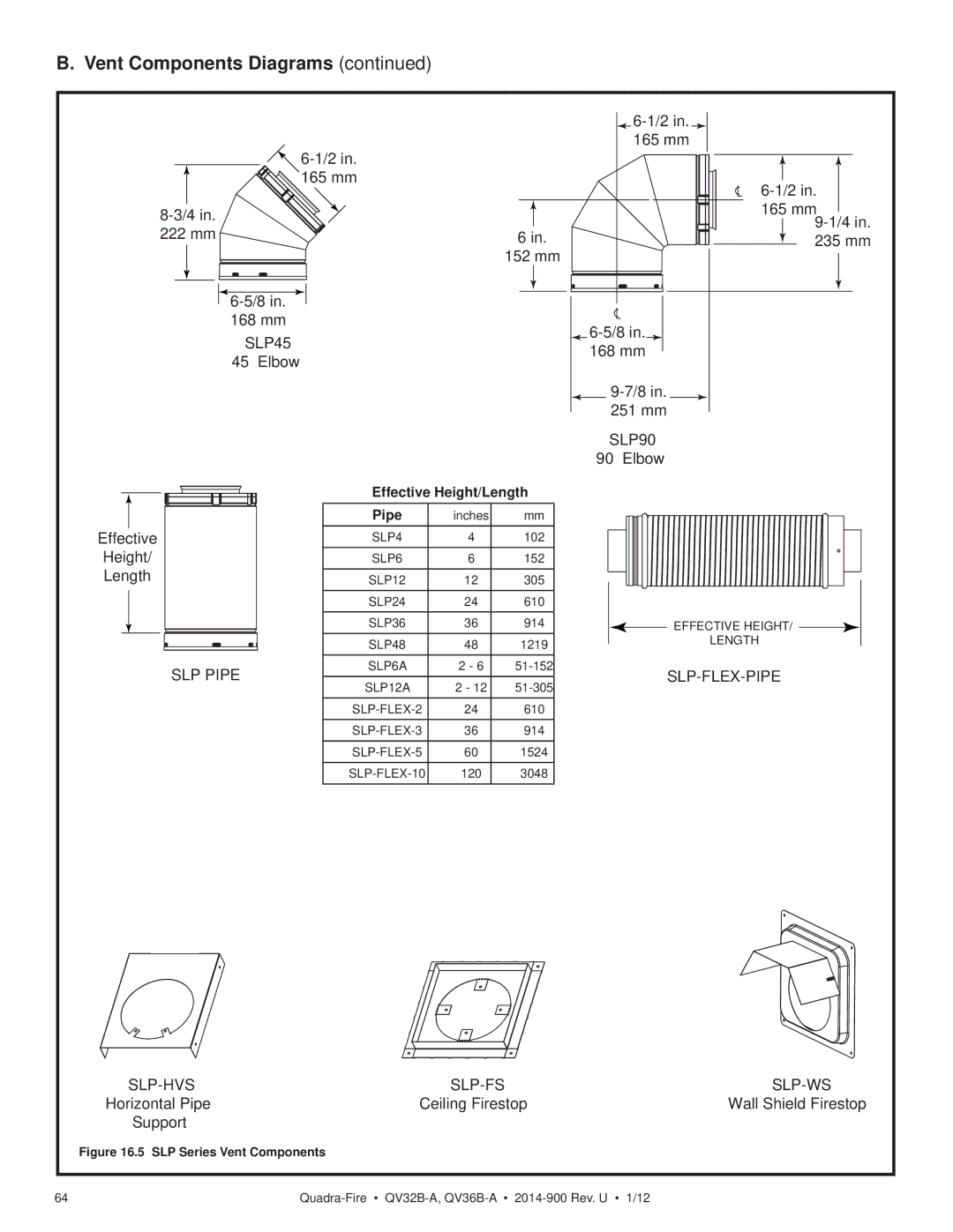 Hearth and Home Technologies QV32B-A 222 mm 165 mm 165 mm9-1/4 235 mm 152 mm 168 mm, Elbow, 251 mm, Ceiling Firestop 