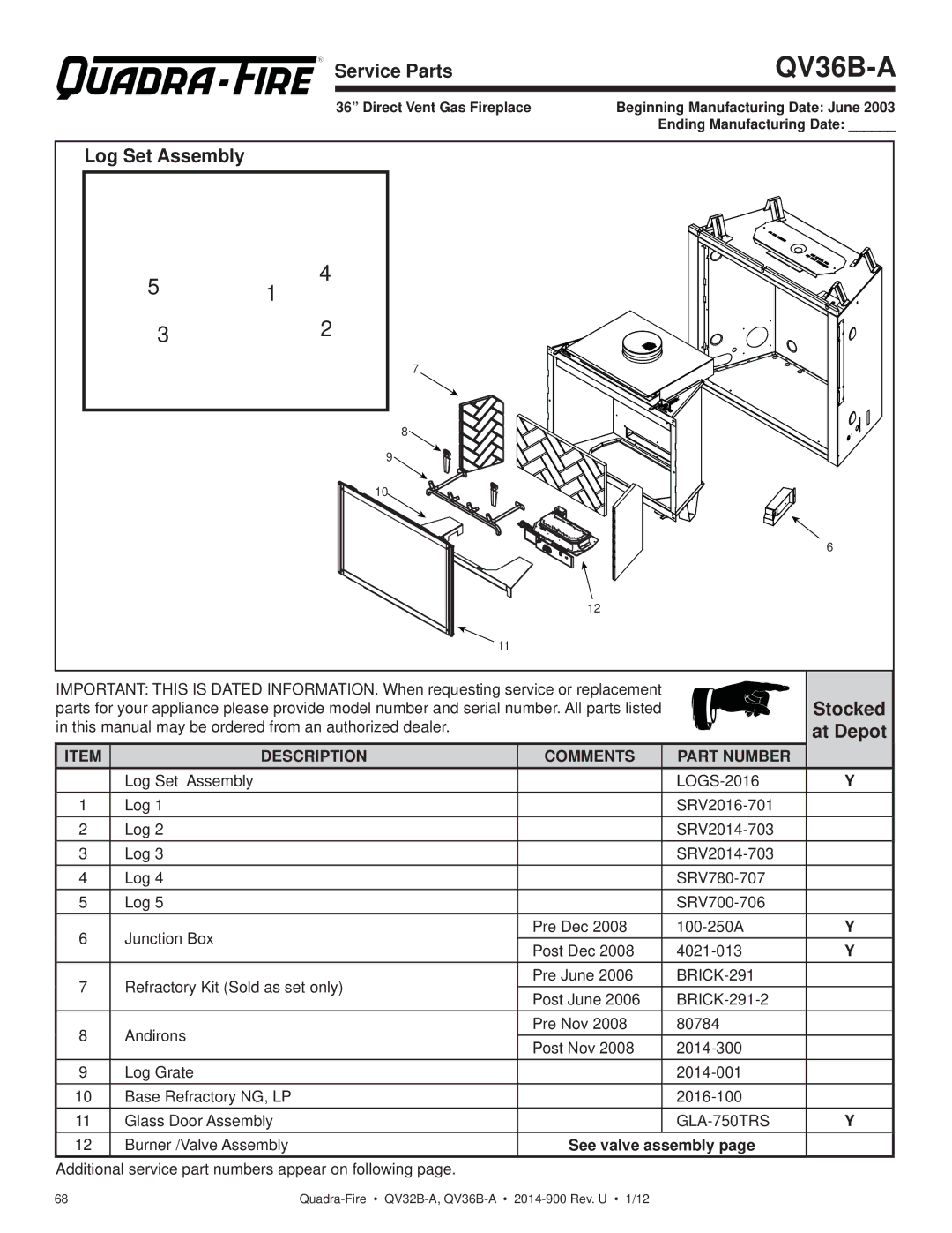 Hearth and Home Technologies QV32B-A owner manual QV36B-A, See valve assembly 