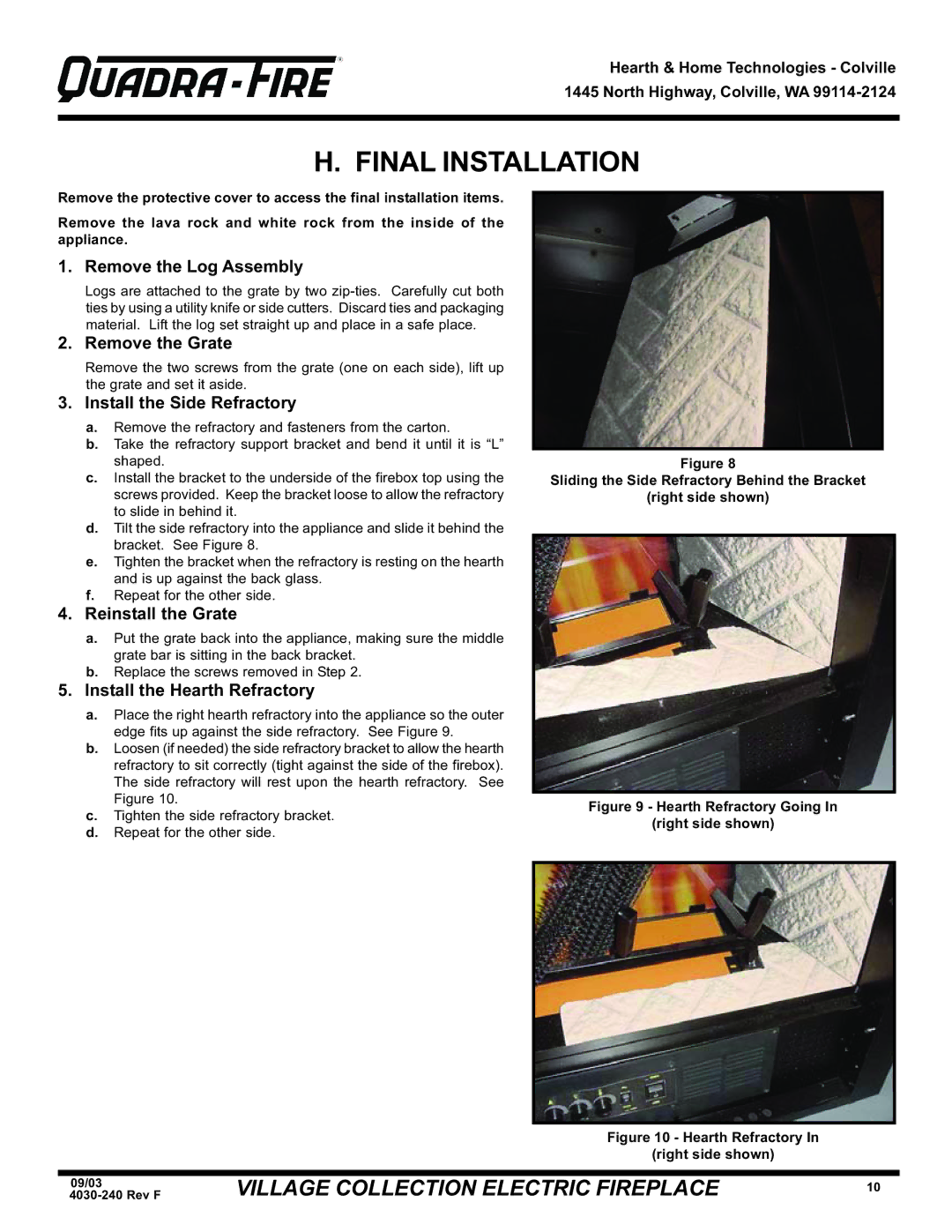 Hearth and Home Technologies QV32EV, QV32E, QV32E (120V) warranty Final Installation 