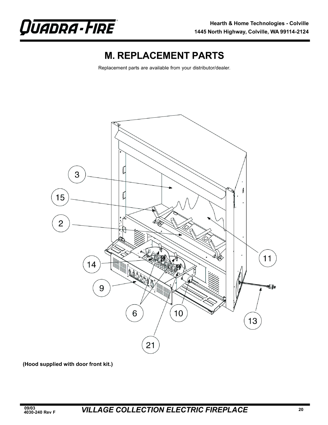 Hearth and Home Technologies QV32EV, QV32E, QV32E (120V) warranty Replacement Parts 