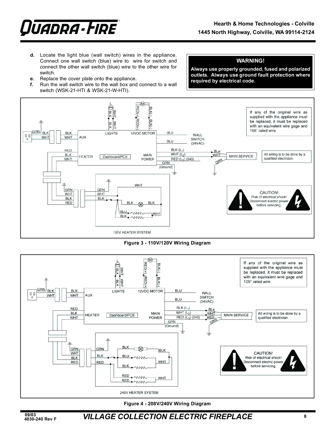 Hearth and Home Technologies QV32EV, QV32E, QV32E (120V) warranty 110V/120V Wiring Diagram 