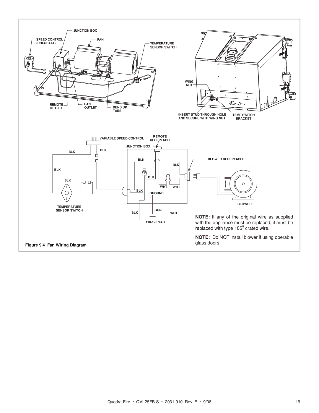 Hearth and Home Technologies QVI-25FB-S owner manual Fan Wiring Diagram 