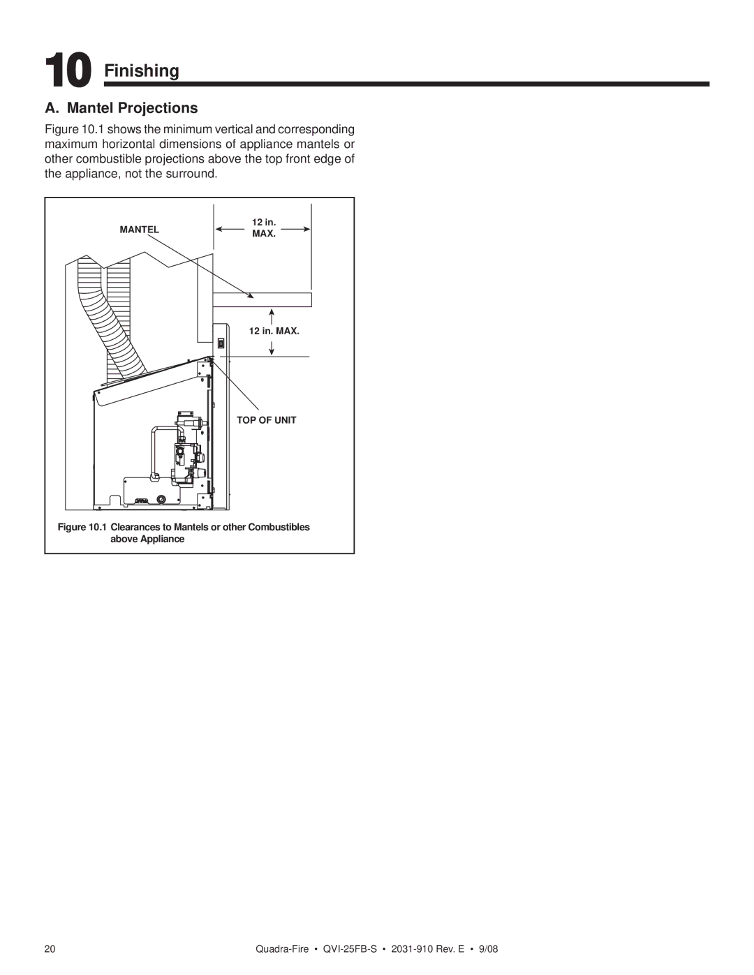 Hearth and Home Technologies QVI-25FB-S owner manual Finishing, Mantel Projections 