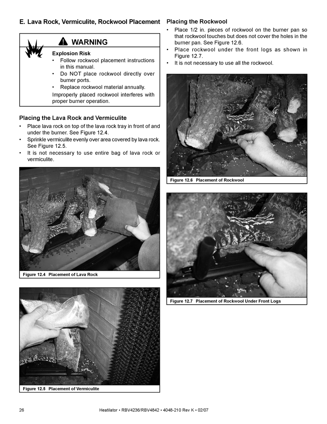 Hearth and Home Technologies RBV4236IT Lava Rock, Vermiculite, Rockwool Placement, Placing the Lava Rock and Vermiculite 