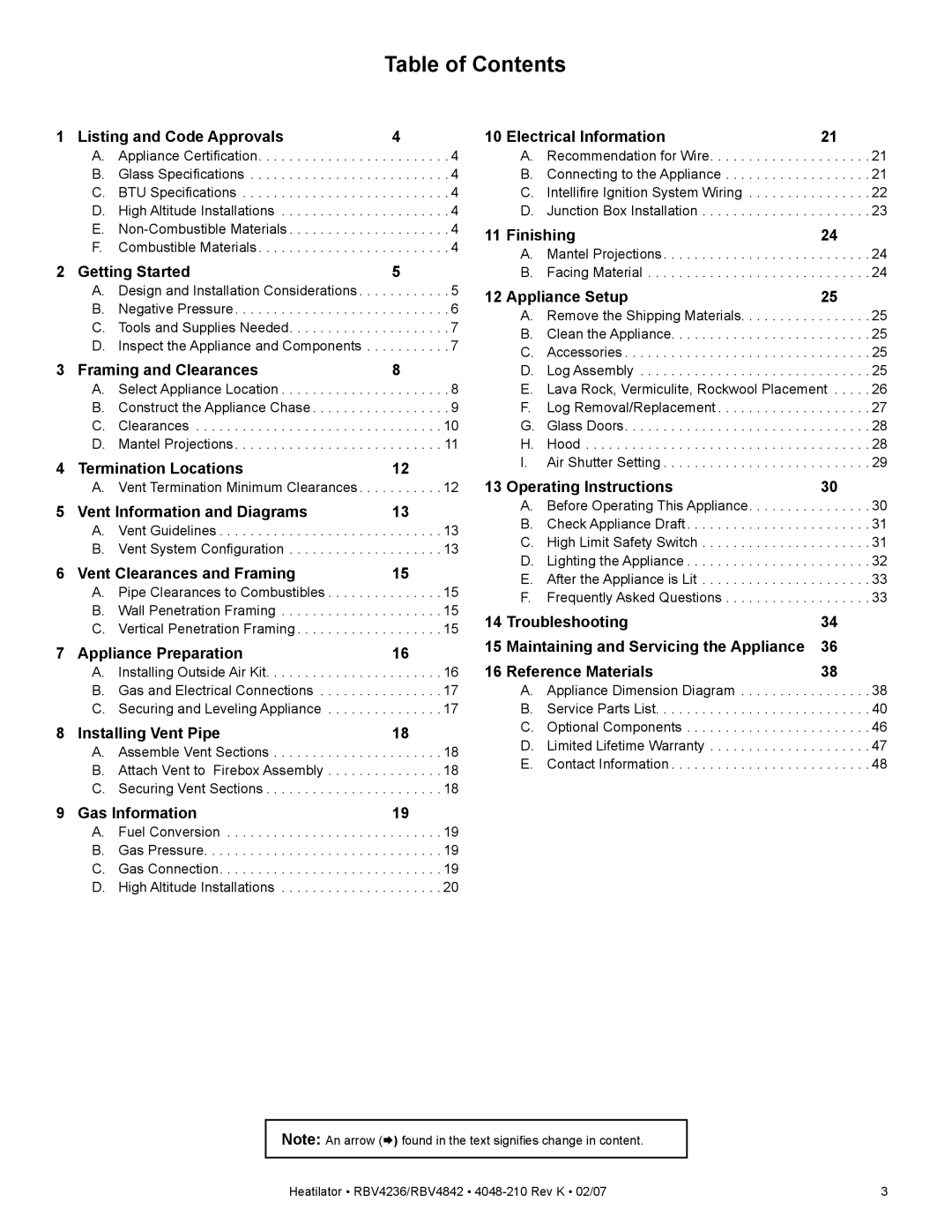 Hearth and Home Technologies RBV4842IT, RBV4842IH, RBV4236IH, RBV4236IT owner manual Table of Contents 