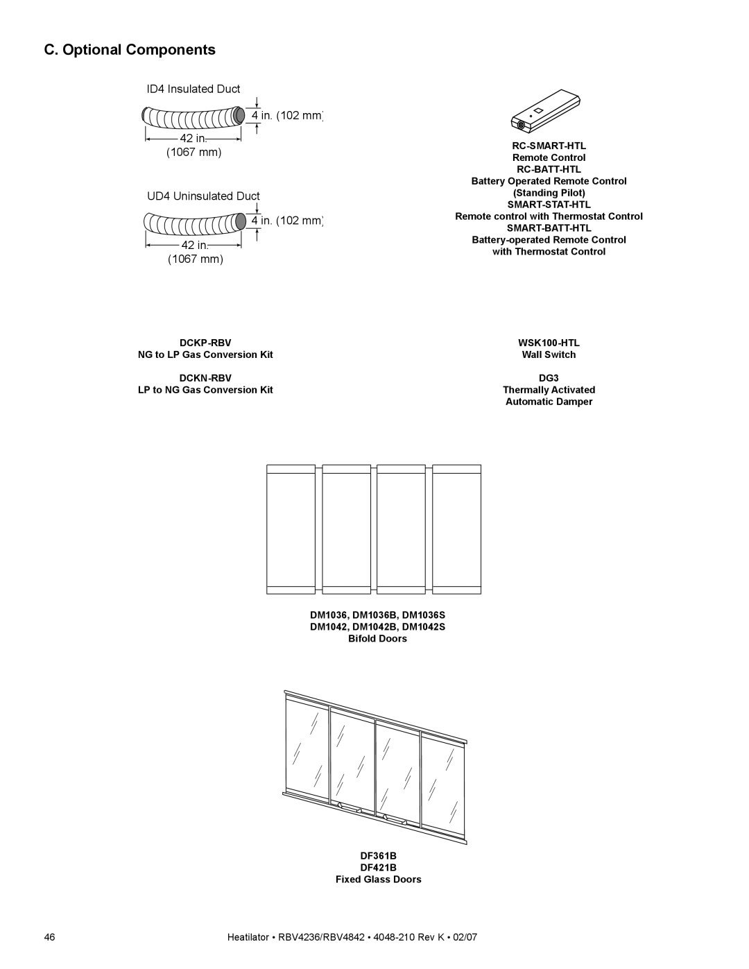 Hearth and Home Technologies RBV4236IT, RBV4842IH, RBV4236IH, RBV4842IT owner manual Optional Components, UD4 Uninsulated Duct 