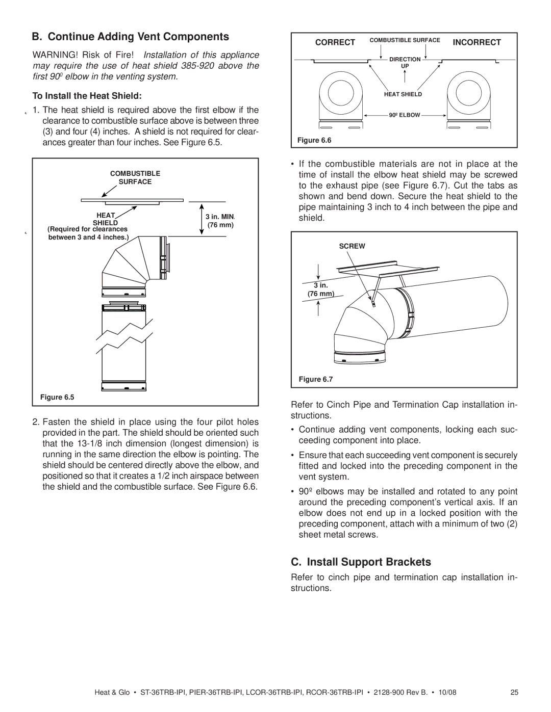 Hearth and Home Technologies LCOR-36TRB-IPI, RCOR-36TRB-IPI Continue Adding Vent Components, Install Support Brackets 