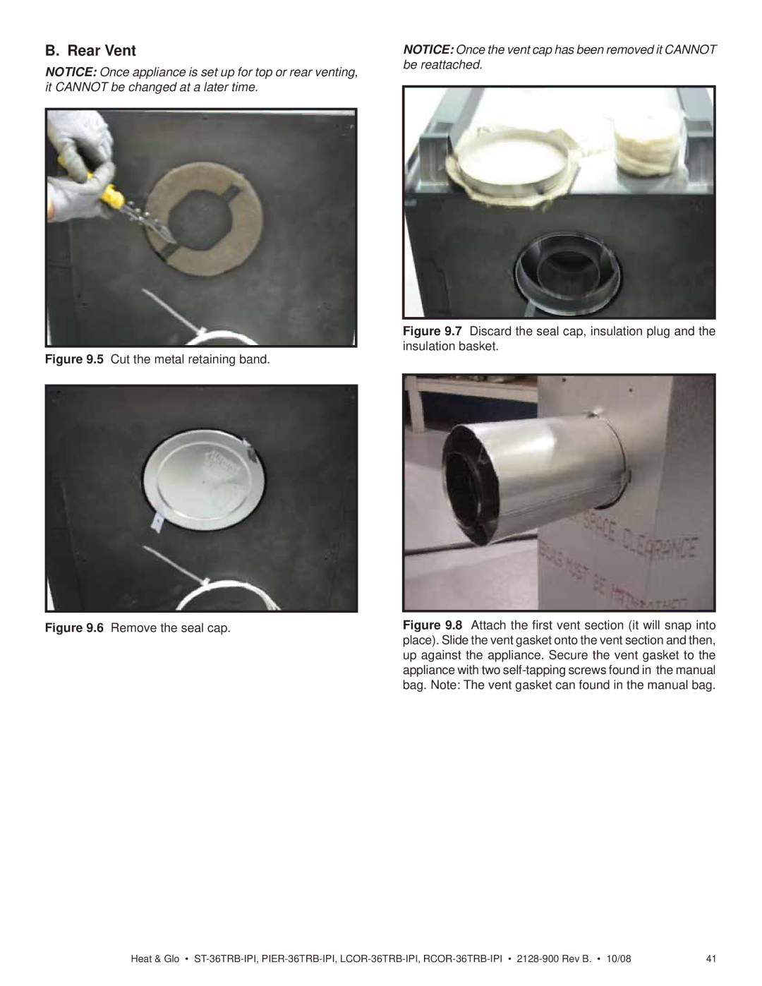 Hearth and Home Technologies LCOR-36TRB-IPI, RCOR-36TRB-IPI, PIER-36TRB-IPI Rear Vent, Cut the metal retaining band 