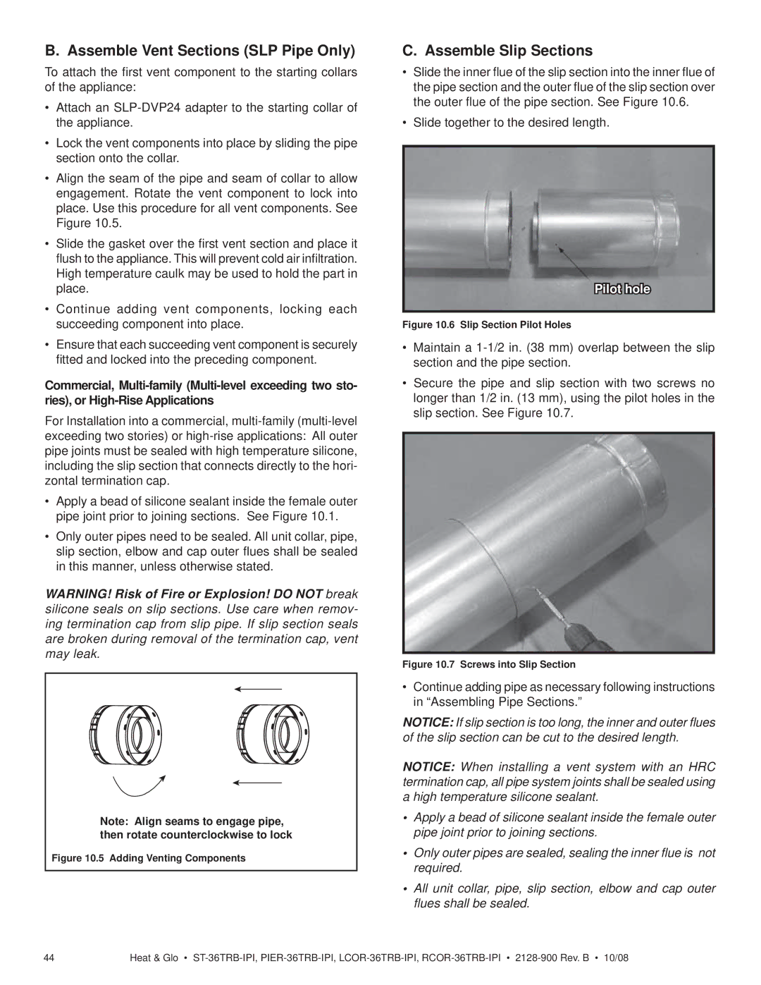 Hearth and Home Technologies RCOR-36TRB-IPI, LCOR-36TRB-IPI Assemble Vent Sections SLP Pipe Only, Assemble Slip Sections 