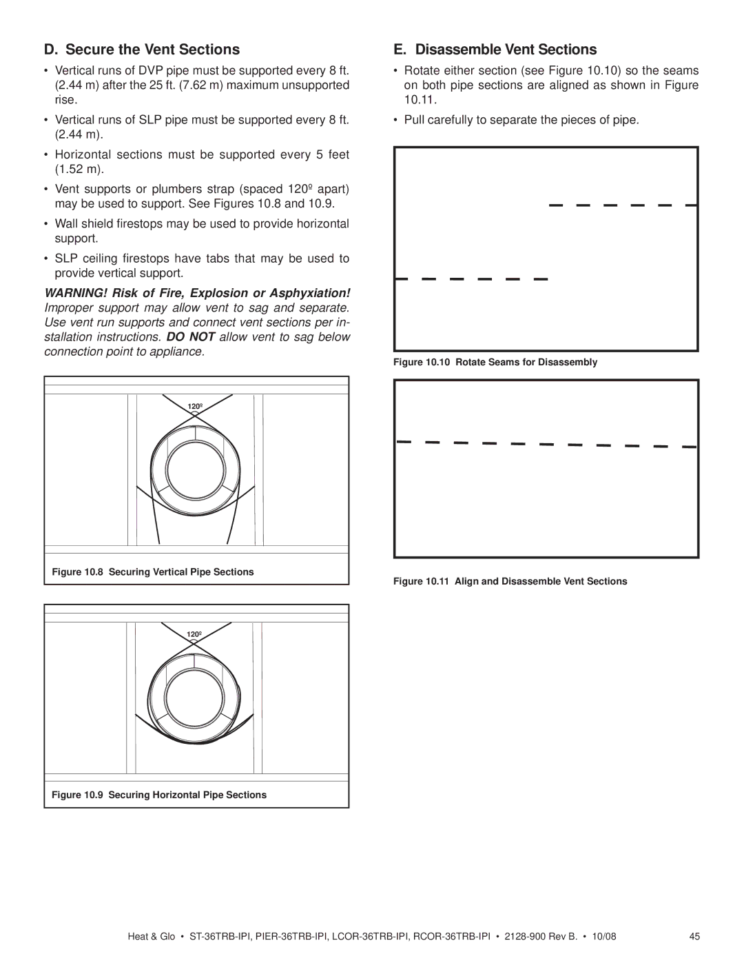 Hearth and Home Technologies LCOR-36TRB-IPI, RCOR-36TRB-IPI owner manual Secure the Vent Sections, Disassemble Vent Sections 