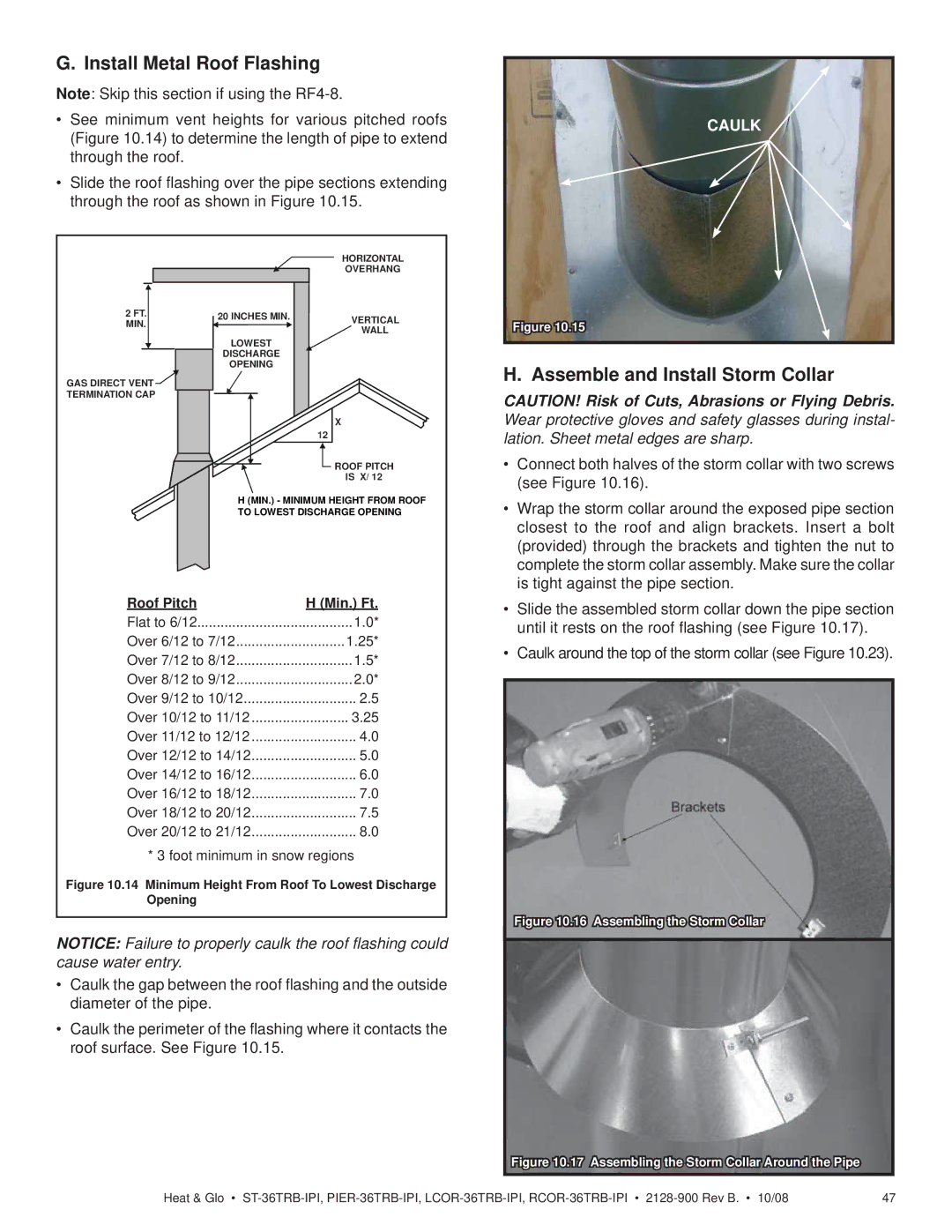 Hearth and Home Technologies ST-36TRB-IPI, RCOR-36TRB-IPI Install Metal Roof Flashing, Assemble and Install Storm Collar 