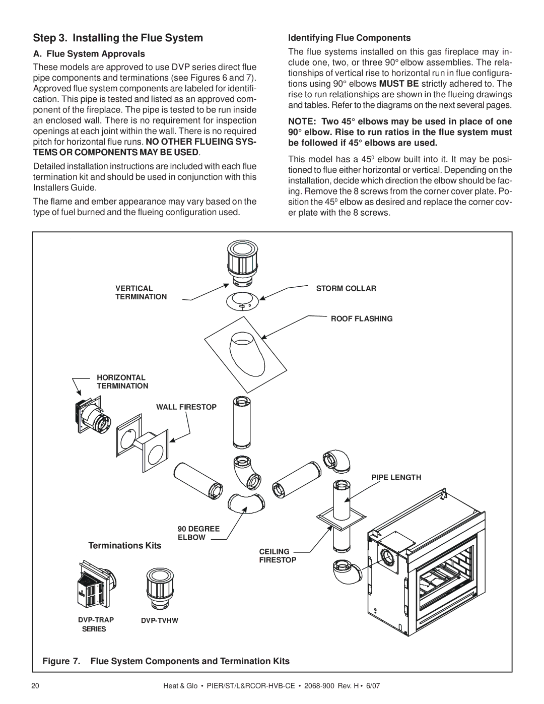 Hearth and Home Technologies RCOR-HVB-CE Installing the Flue System, Flue System Approvals, Identifying Flue Components 