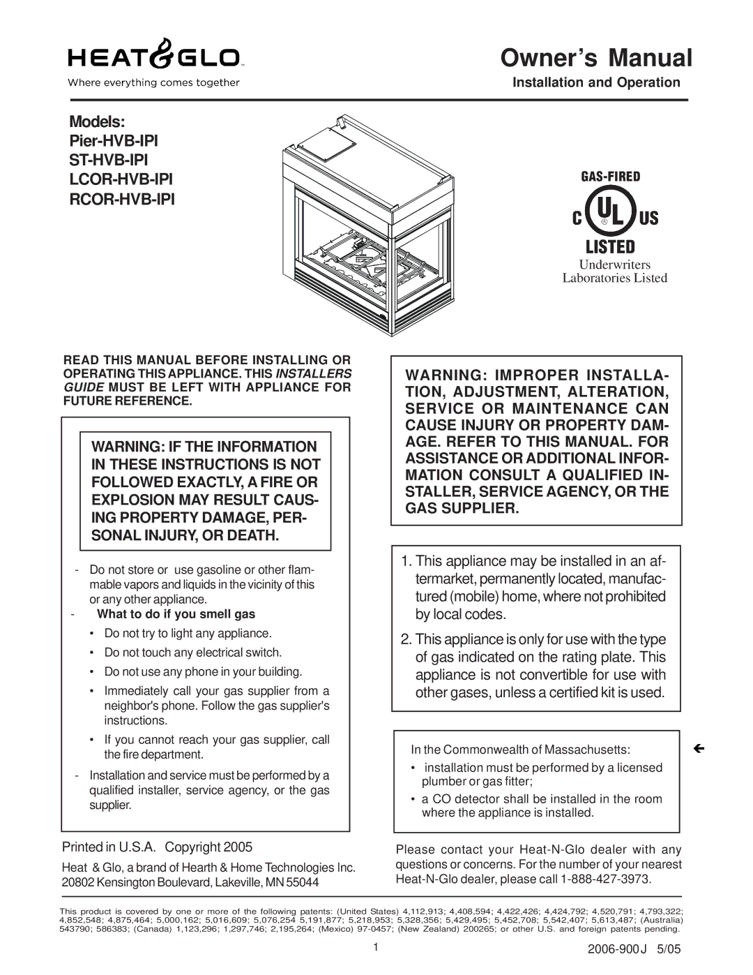 Hearth and Home Technologies LCOR-HVB-IPI owner manual St-Hvb-Ipi Lcor-Hvb-Ipi Rcor-Hvb-Ipi, What to do if you smell gas 