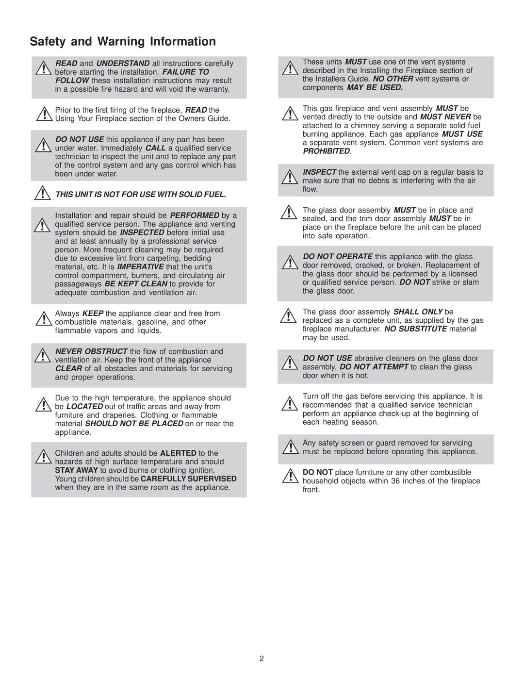 Hearth and Home Technologies RCOR-HVB-IPI, LCOR-HVB-IPI owner manual Safety and Warning Information 