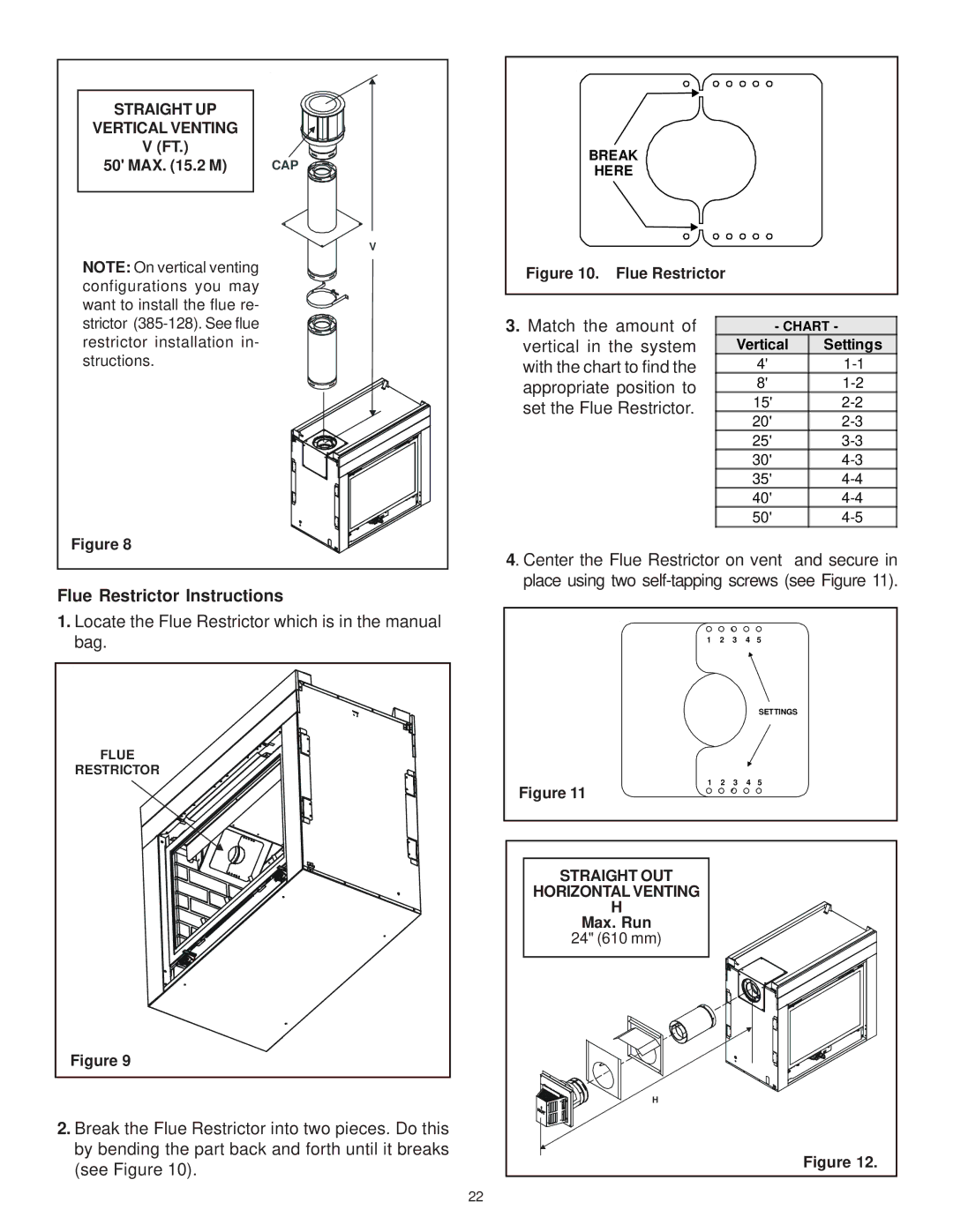 Hearth and Home Technologies RCOR-HVB-IPI Straight UP Vertical Venting, MAX .2 M, Straight OUT, Max. Run 24 610 mm 