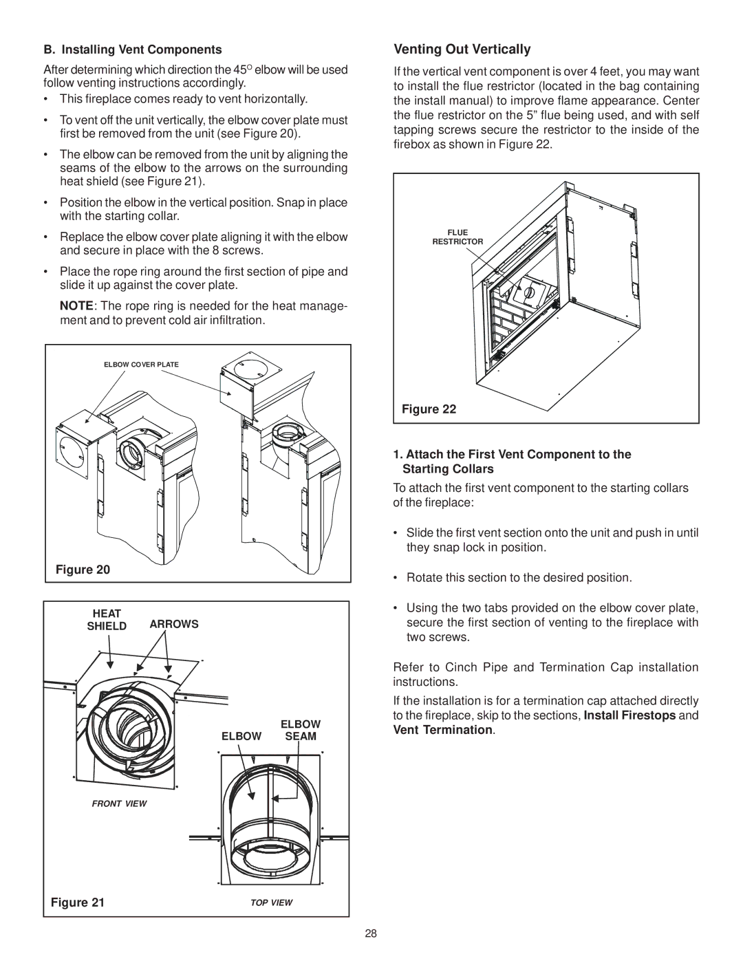 Hearth and Home Technologies RCOR-HVB-IPI, LCOR-HVB-IPI owner manual Installing Vent Components 