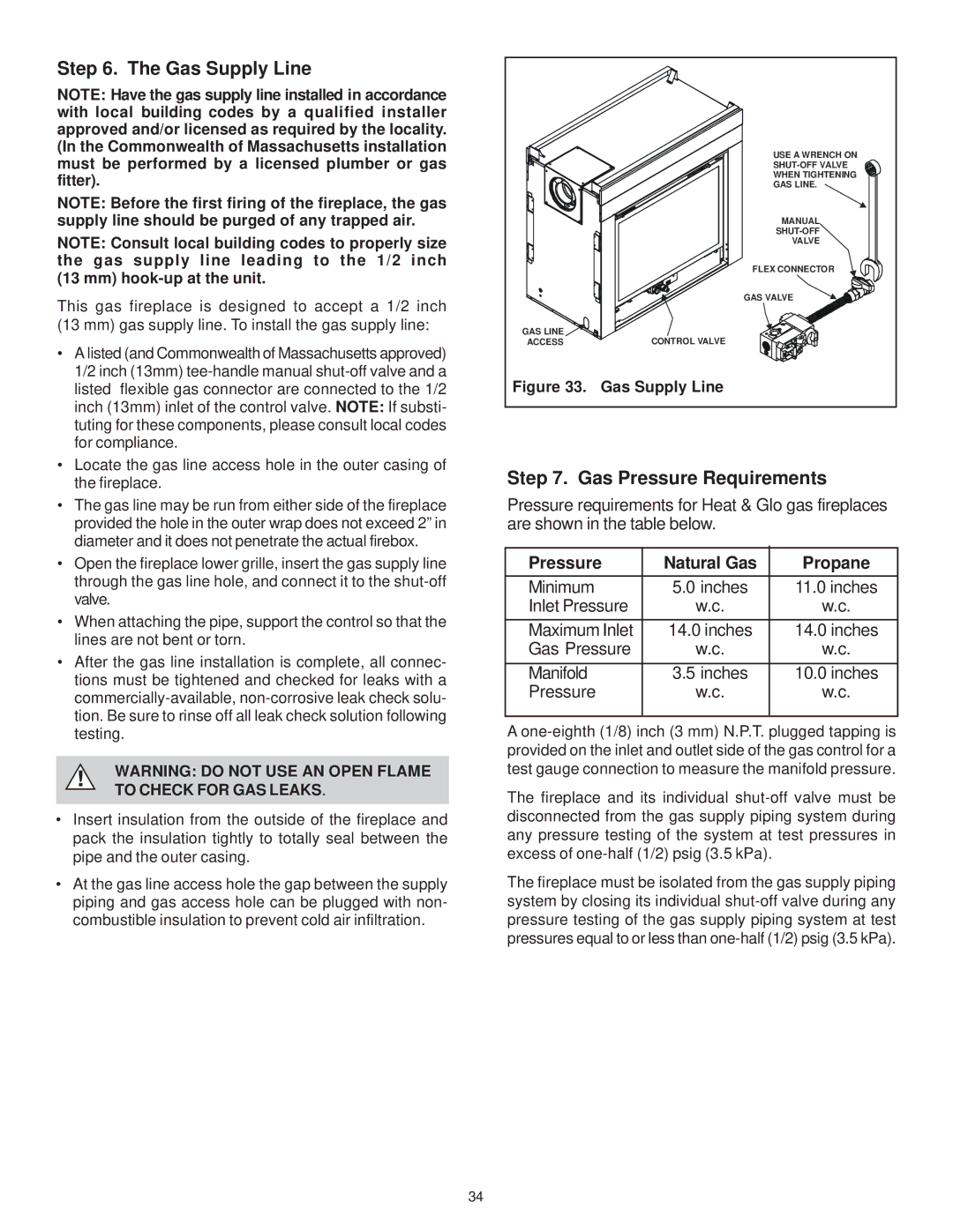 Hearth and Home Technologies RCOR-HVB-IPI, LCOR-HVB-IPI owner manual Gas Supply Line, Gas Pressure Requirements 