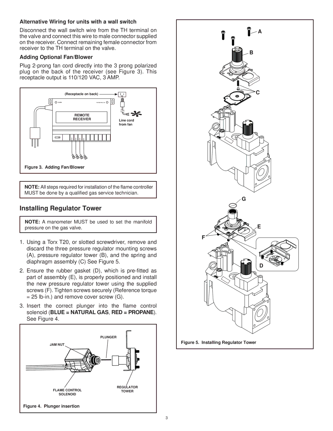 Hearth and Home Technologies RCTS-MLT Installing Regulator Tower, Alternative Wiring for units with a wall switch 