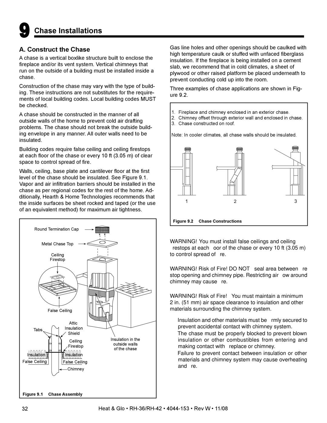 Hearth and Home Technologies RH-36 Series owner manual Chase Installations, Construct the Chase 