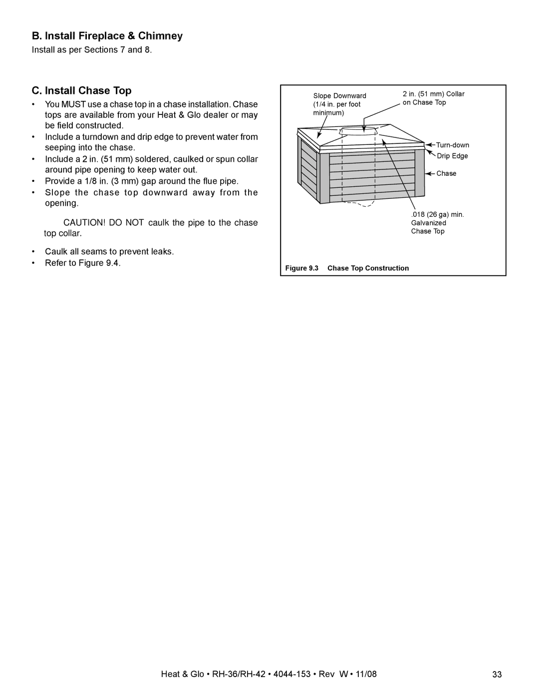 Hearth and Home Technologies RH-36 Series Install Fireplace & Chimney, Install Chase Top, Install as per Sections 7 