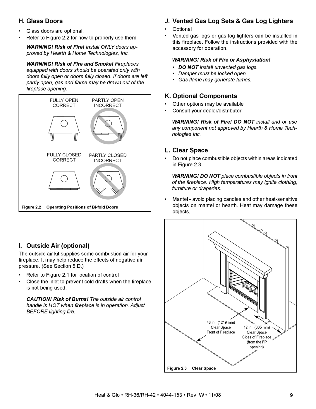 Hearth and Home Technologies RH-36 Series Glass Doors, Vented Gas Log Sets & Gas Log Lighters, Optional Components 